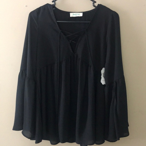 Tops - 2 FOR $15! Black Flowy Tied Blouse